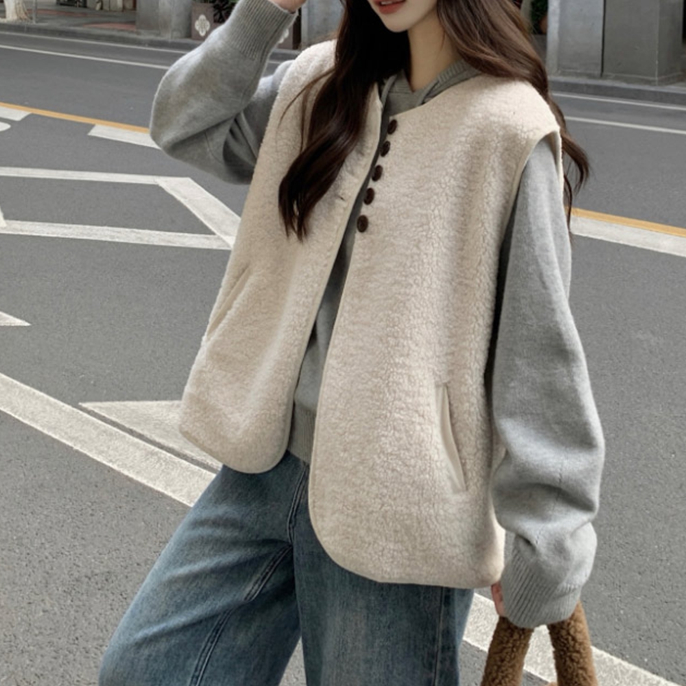 양털조끼 여성 겨울 인조퍼 뽀글이 레이어드 베스트 이미지 8