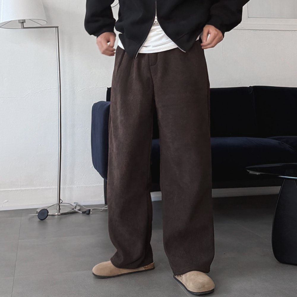 1+1 남자 테임 겨울 기모 코듀로이 골덴 와이드 밴딩 팬츠 제품 이미지