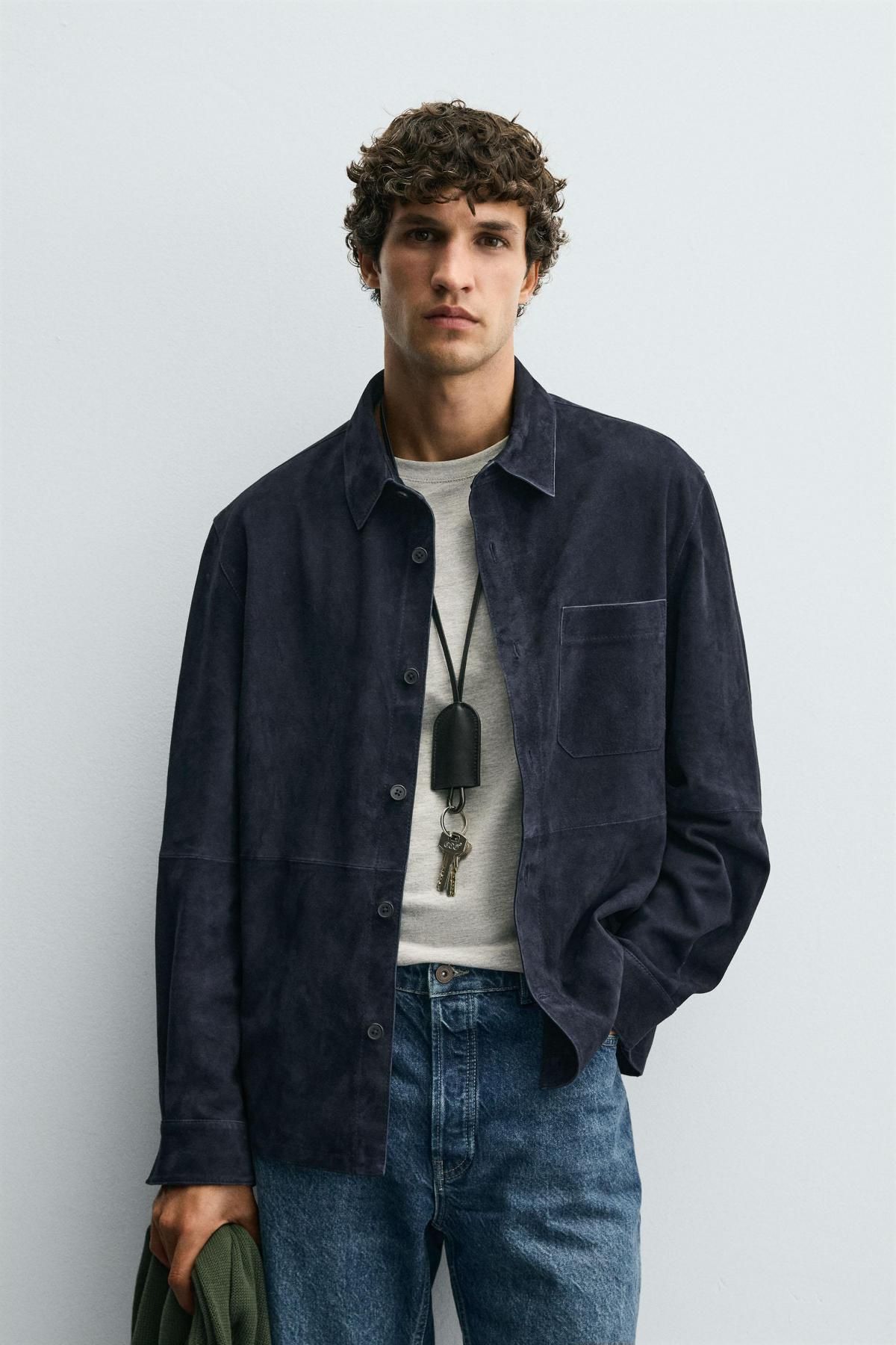자라 스웨이드 레더 오버핏 오버셔츠 4416/310 NAVY BLUE - 상세 이미지 3