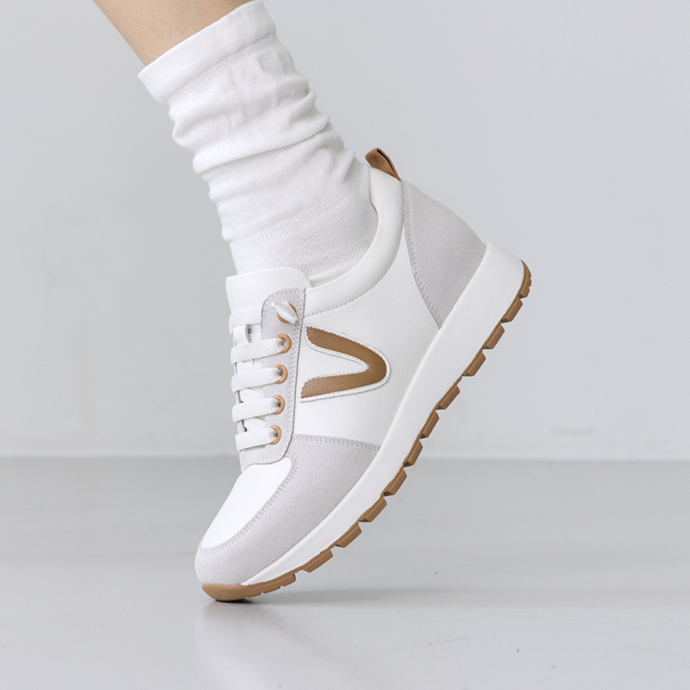 슈리오 통굽운동화 소가죽 V포인트 키높이 여성 스니커즈