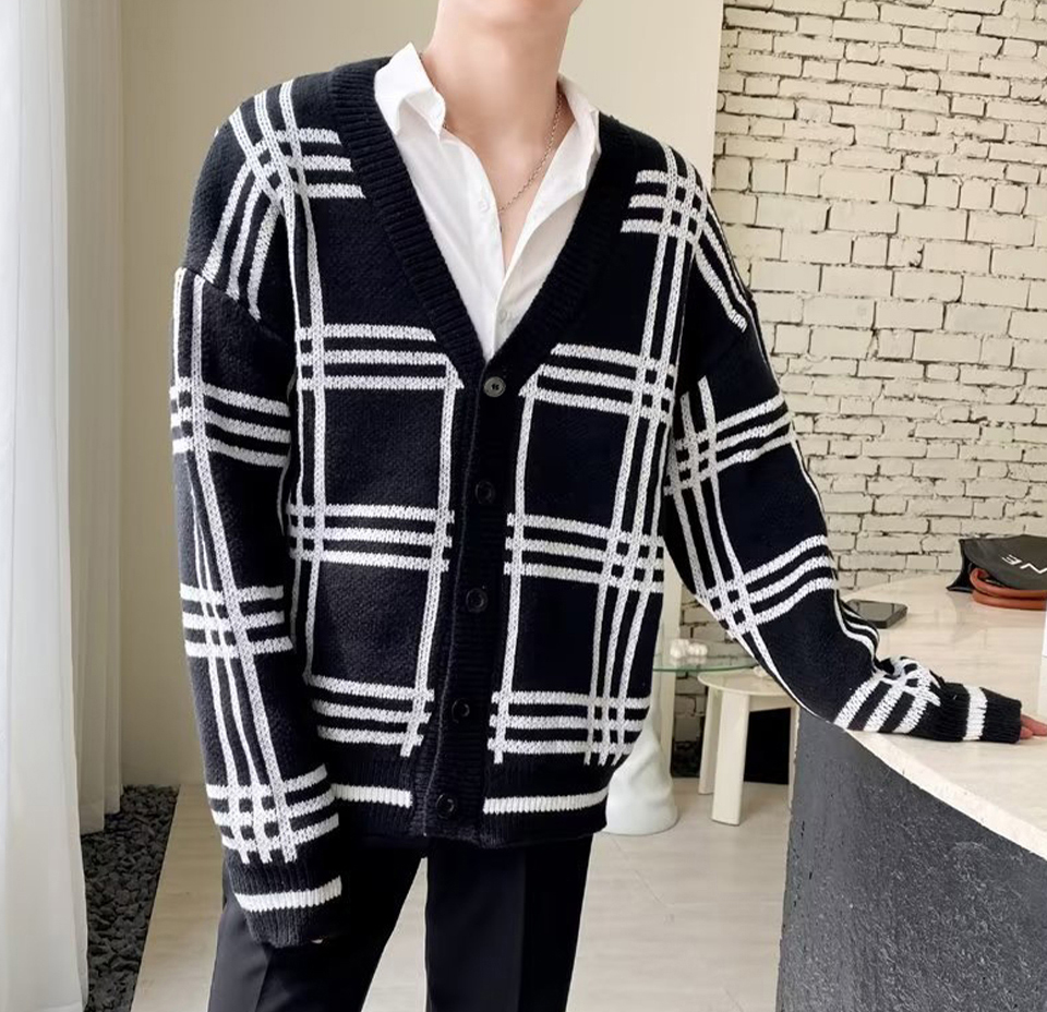 남자 체크 카디건 루즈핏 클래식 가디건 봄 가을 빅사이즈 2XL 3XL - 상세 이미지 5