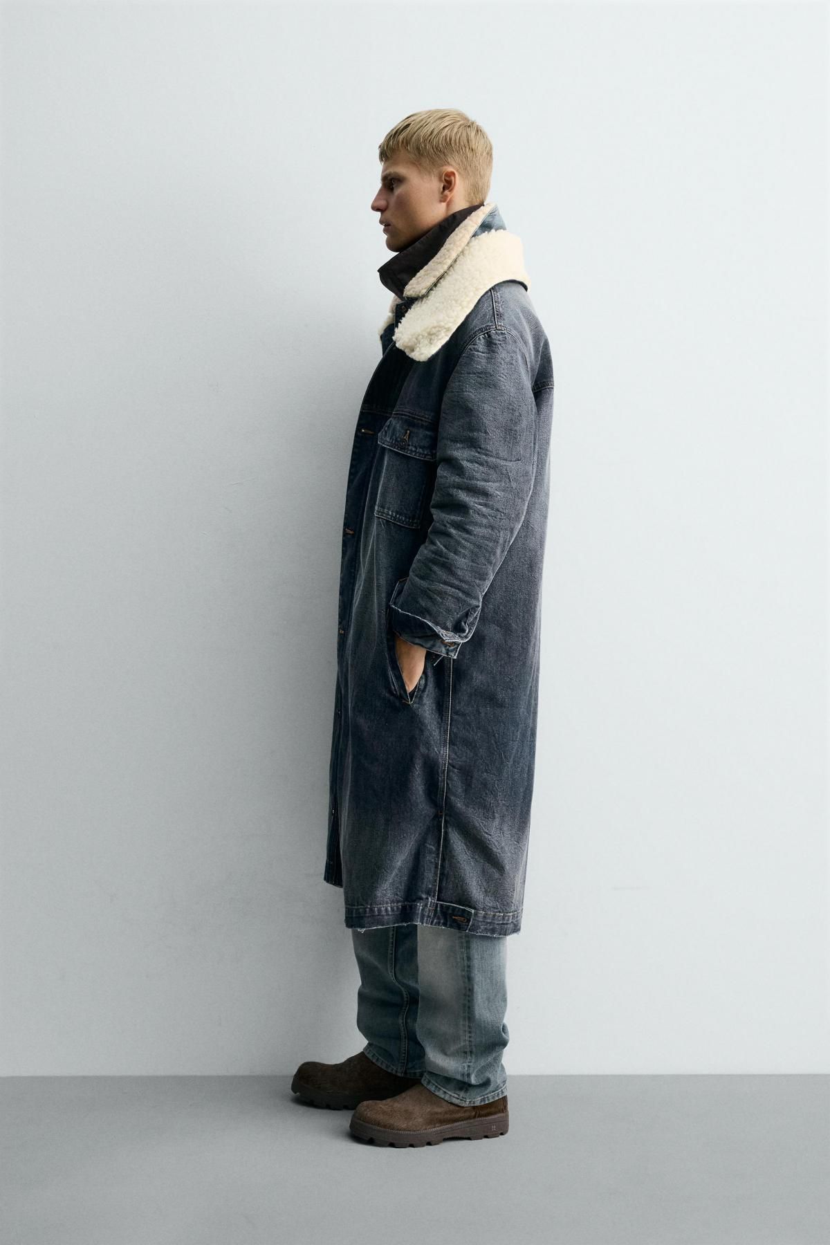 자라 오버핏 퍼 카라 테크니컬 데님 코트 5585/357 MID-BLUE - 상세 이미지 5