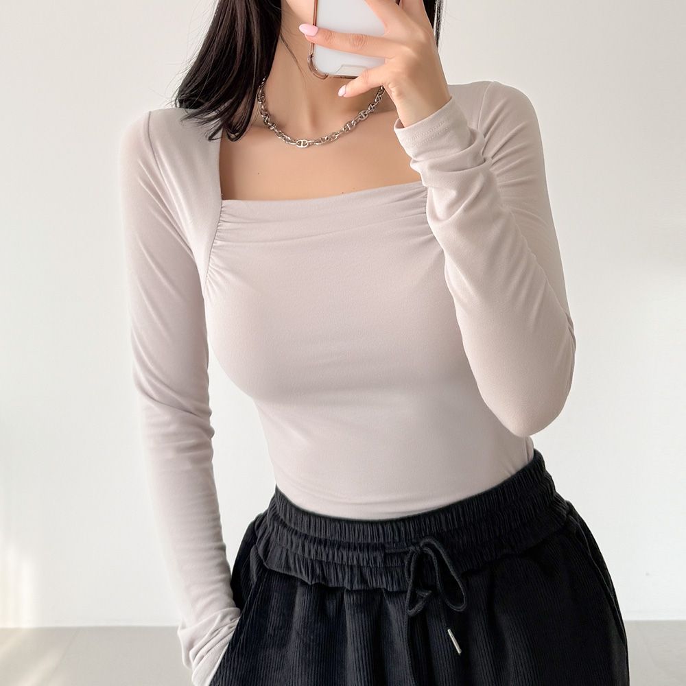 루세바 스퀘어넥 포인트 슬림 티셔츠 AA1158 - 상세 이미지 3