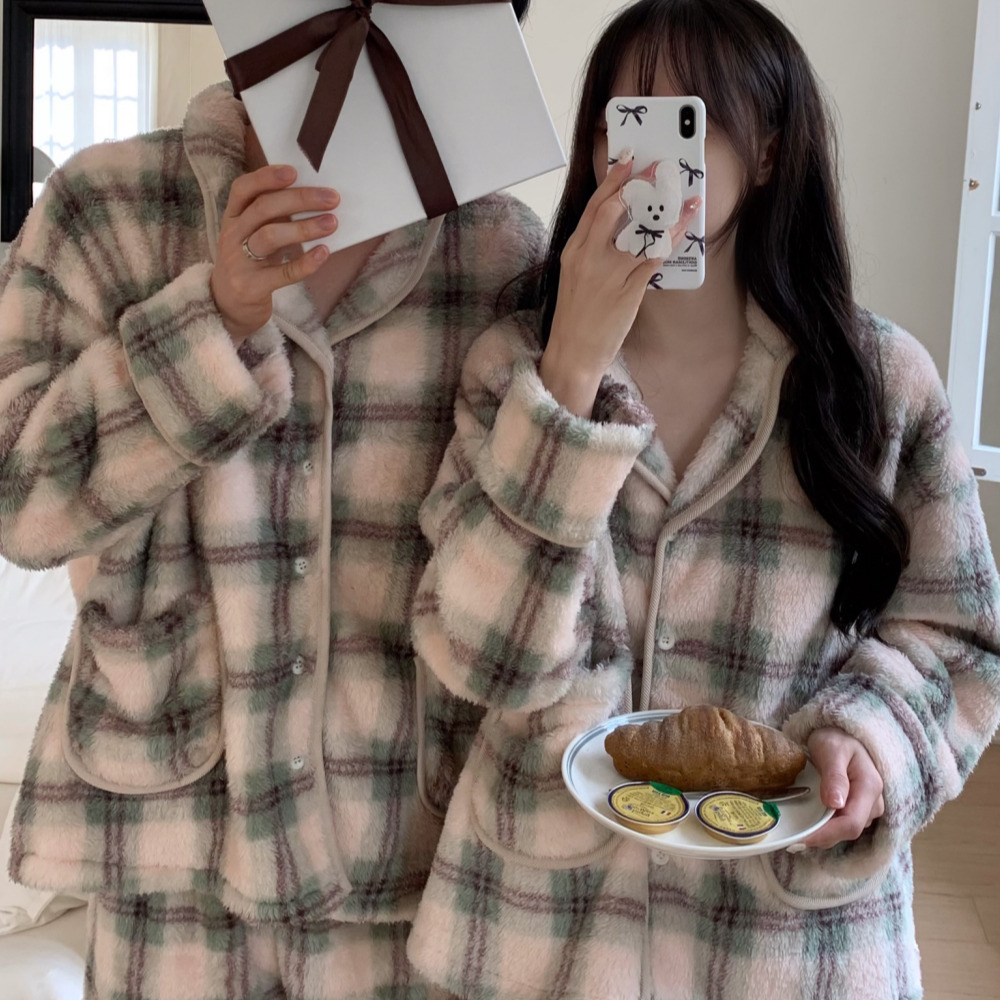 커플수면잠옷 극세사잠옷 빅사이즈파자마 크리스마스 기모 홈웨어 세트 - 상세 이미지 2