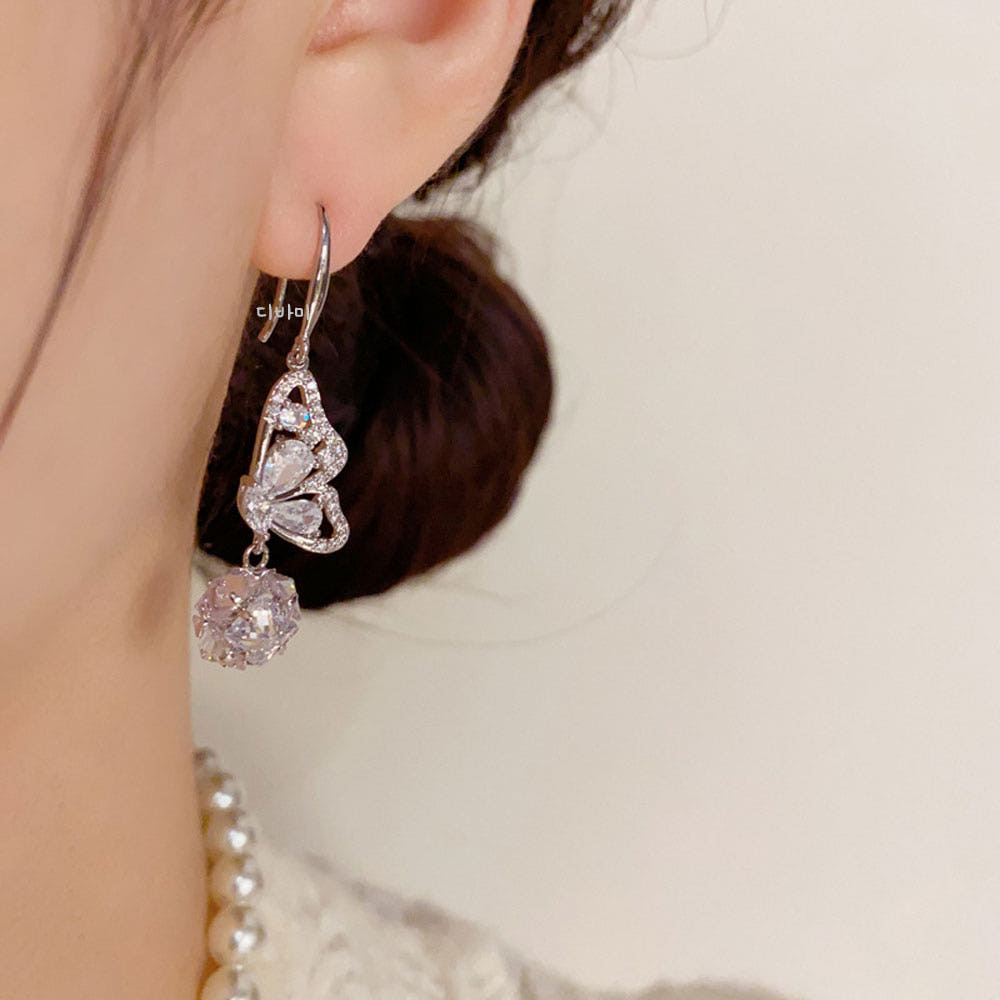 14K 나비 큐빅 볼 드롭 화사한 이어링 여자명품귀걸이 - 상세 이미지 4