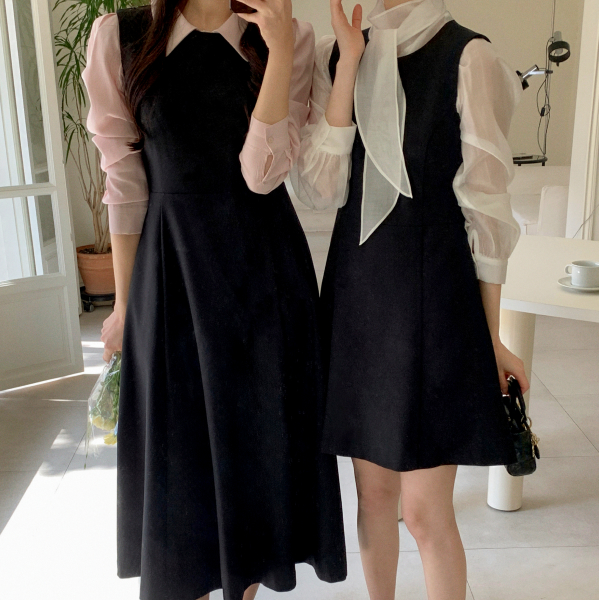 [자체제작] (MADE기모추가미니&롱) 2기장 민소매 플레어 원피스 op15033 제품 이미지