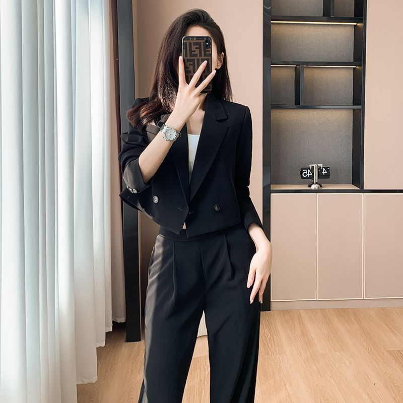 가벼운 루즈핏 정장셋업 드레이프 정장 가을 여성 녹색 반소매 오프화이트 슈트 S - 상세 이미지 2