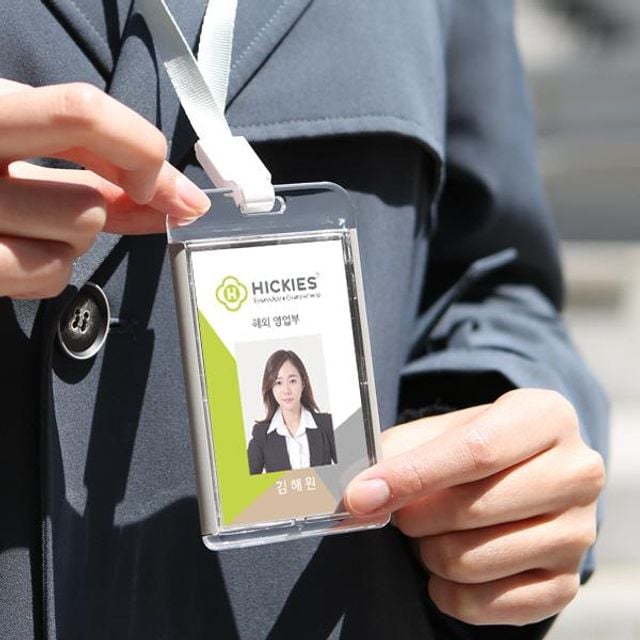 사원증출입증 ID카드 목걸이줄 투명아크릴 네임케이스 투명가로 화이트 - 메인 이미지
