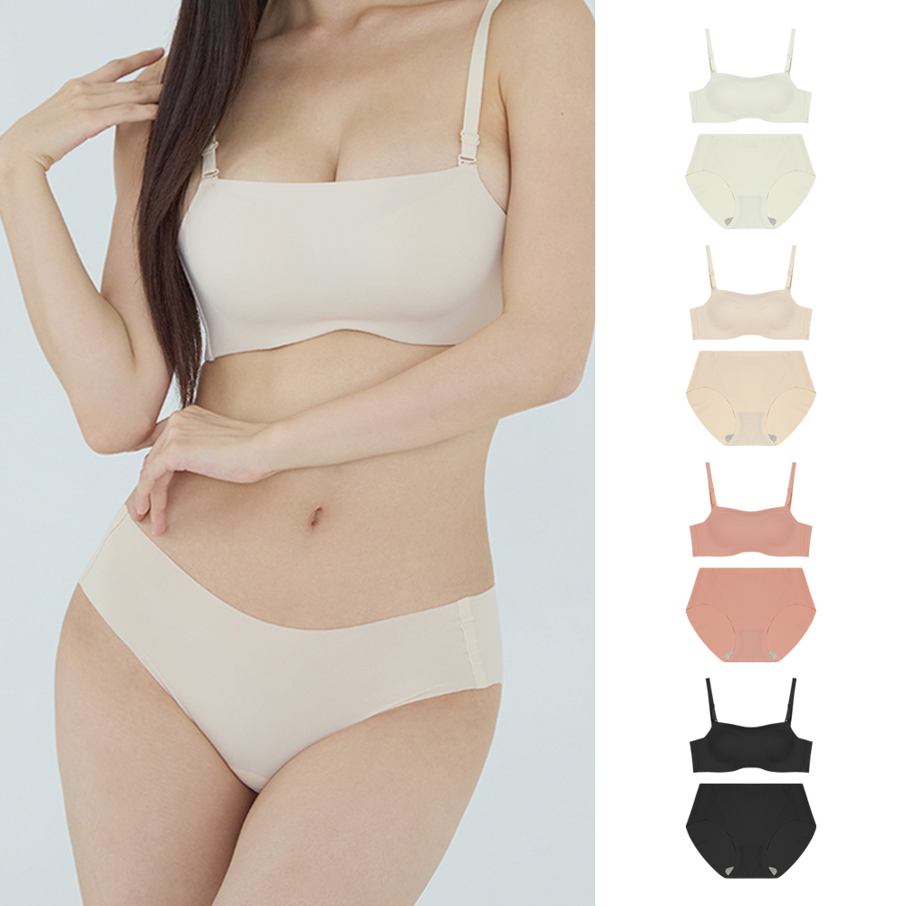 핑크앤다이아 2cm 심리스 모노 브라 볼륨업 뽕브라 노와이어 속옷세트 일체형패드 브라렛 - 상품 이미지