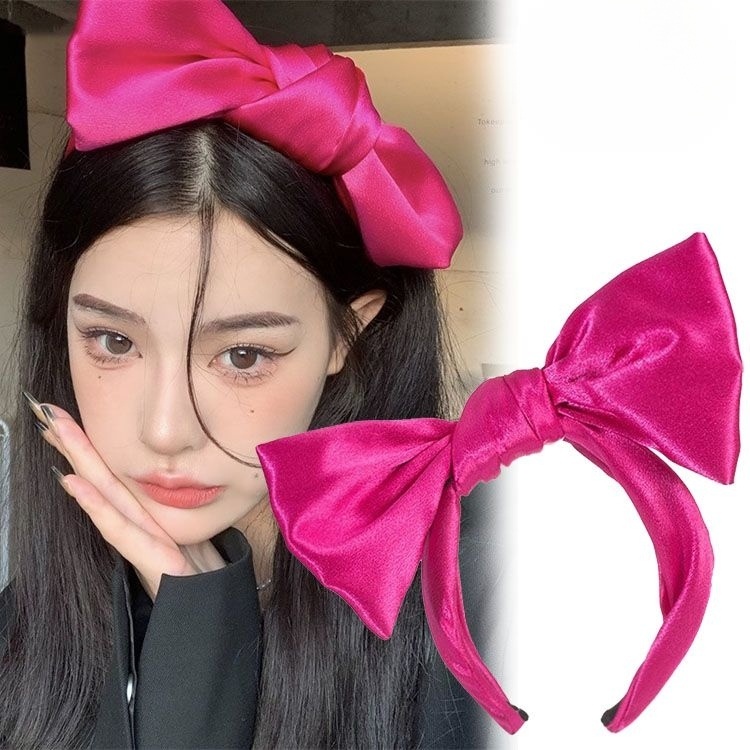 빅 리본 펄 머리띠 무압박 와이드 매듭 면 고급 벨벳 반다나 빗살 꼬임 얇은 헤어밴드 - 상세 이미지 2