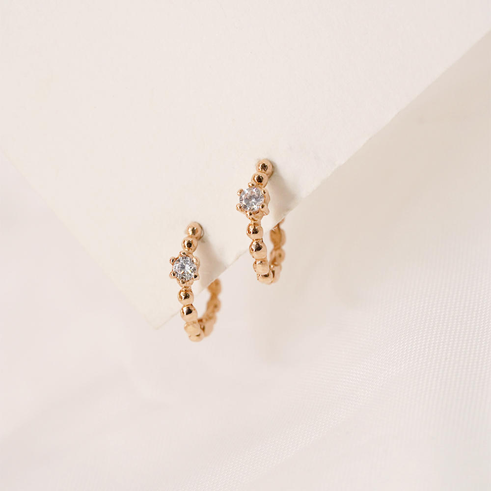 14K 18K 큐빅 골드볼 원터치 링 귀걸이 - 데일리 포인트 금볼 선물 - 상품 이미지