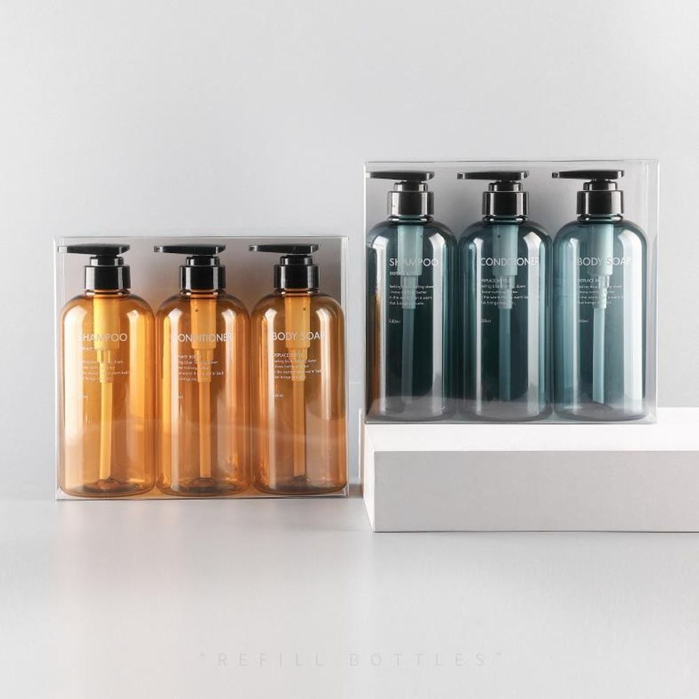 키밍 500ml 욕실 샴푸 로션 공병 3종세트 리필병 브라운 - 상품 이미지