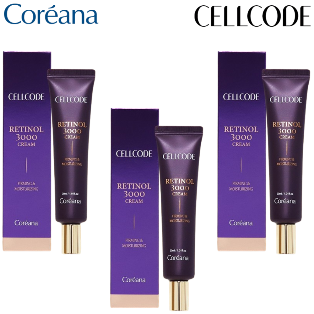 코리아나 셀코드 고함량 레티놀 3000 크림 30ml 3개 이마 눈가 팔자 목 주름 탄력 - 메인 이미지