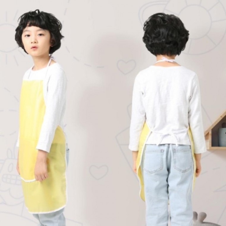 옐로우 유아 미술앞치마 방수앞치마 에이프런 목끈앞치마 수업앞치마 요리 물감 - 상품 이미지