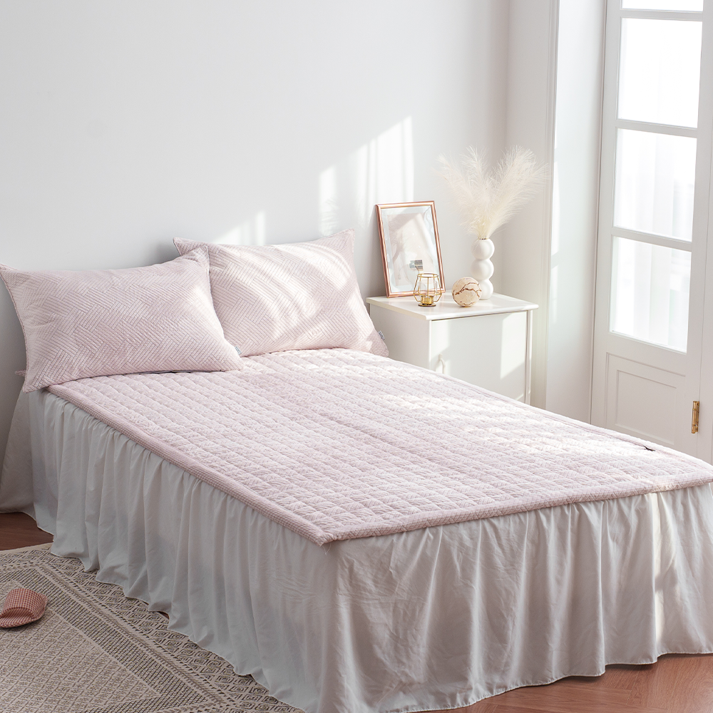 극세사패드 쿠에뜨 겨울 엘르 5mm 번아웃 헤링본 논슬립 고정밴드 SS 침대패드