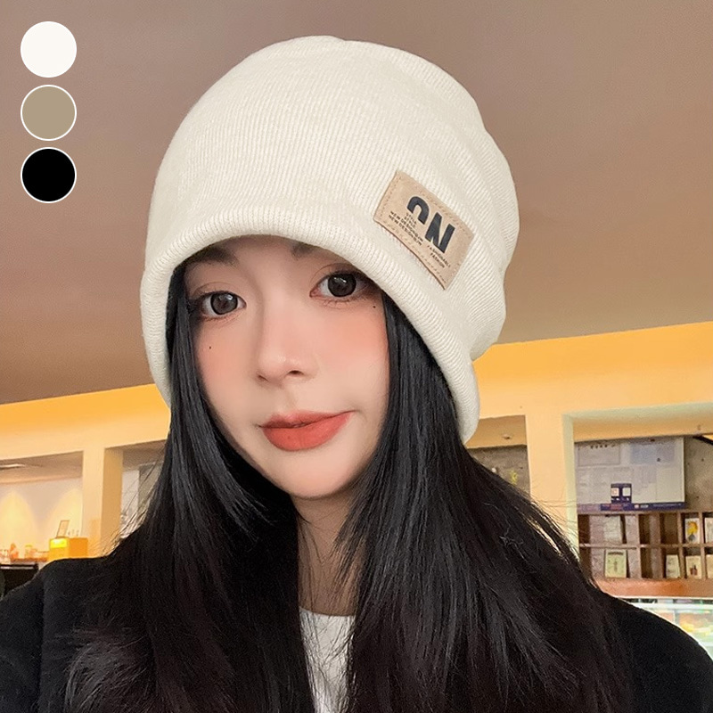 약기모 패치 비니 여자 모자 임산부 방한 비니쓰는법 가을 스키장 겨울 - 메인 이미지