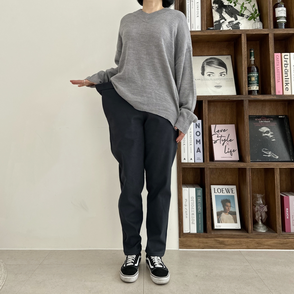 빅사이즈 겨울 기모 본딩 스판 바지 허리밴드 세미 배기 팬츠 국내 제작 XL 2XL 3XL 이미지 8