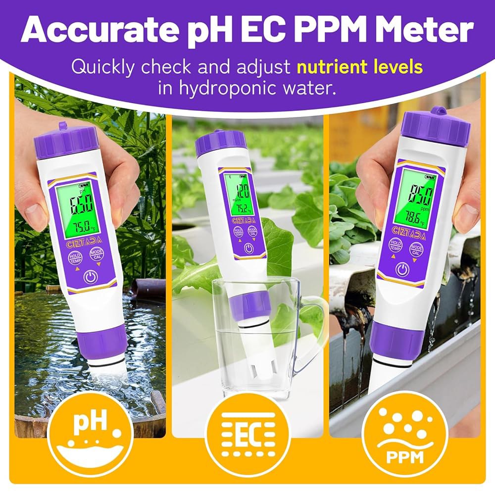 수경 재배 영양소를 위한 물 pH 및 EC 측정기를 CIZTADA 스마트 측정기 디지털 PPM 4 in 1 실내 식물 재배, DWC, 수영장, 수족관용 TDS 온도 - 상세 이미지 3