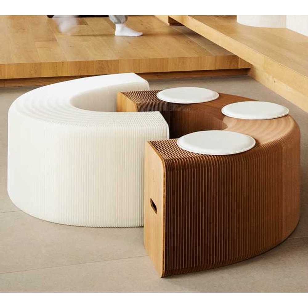 종이 의자 아코디언 디자인 접이식 스툴 공간 절약형 44cm 브라운 (3인용) - 상세 이미지 2