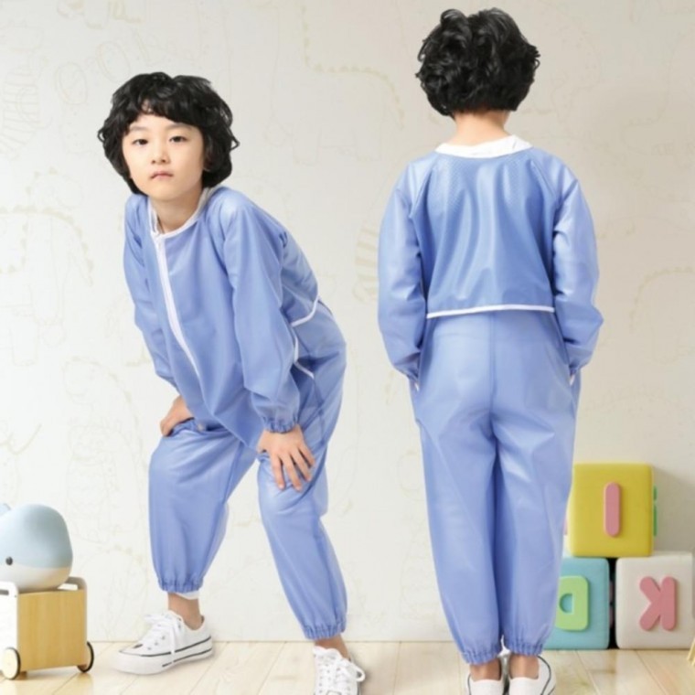 블루 플레이 미술가운 일체형앞치마 갯벌가운 방수수트 유아가운 오감 진흙 모래 - 상품 이미지