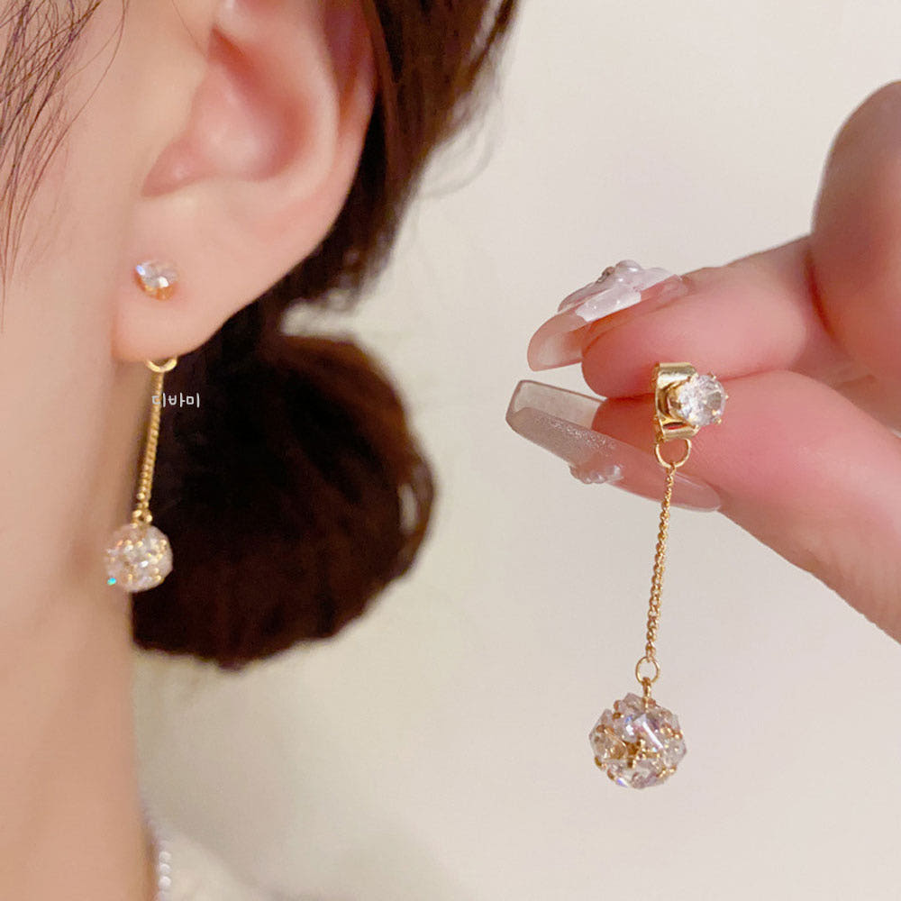 S925 큐빅볼 체인 투웨이 귀걸이 클러치 14K 태슬 이어링 - 상세 이미지 5