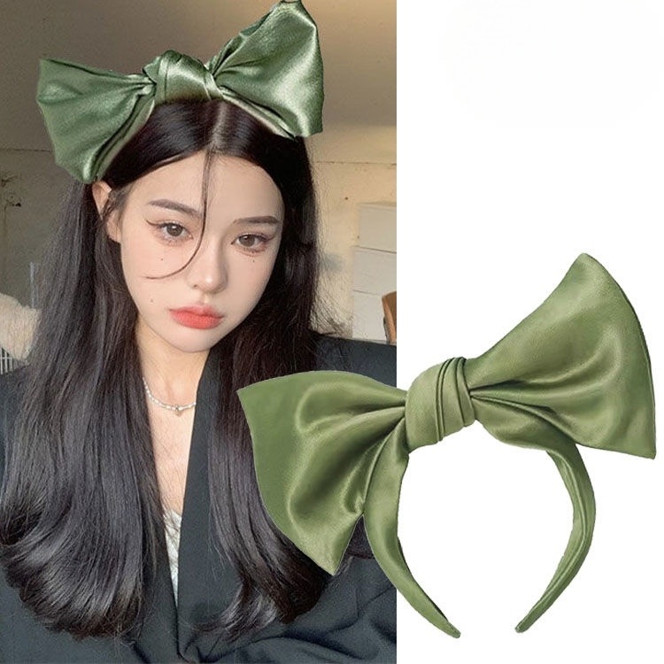 빅 리본 펄 머리띠 무압박 와이드 매듭 면 고급 벨벳 반다나 빗살 꼬임 얇은 헤어밴드 - 상품 이미지