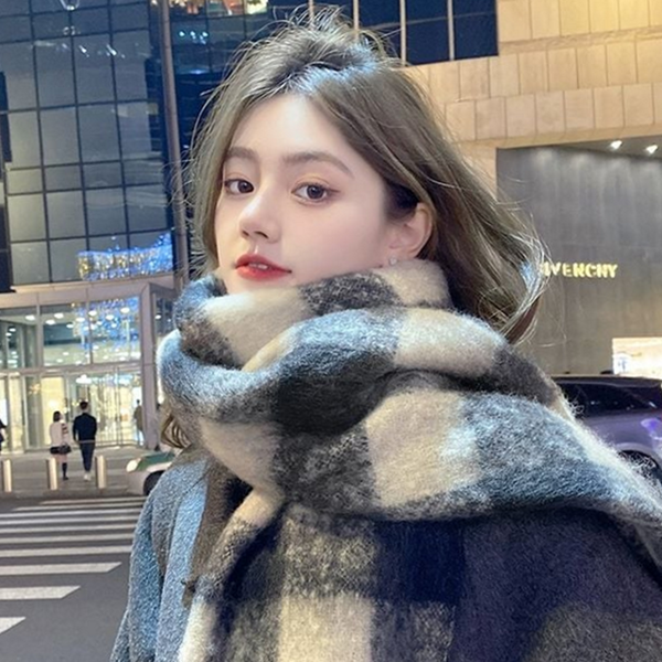 빅사이즈 체크 목도리 데일리 오버핏 목도리 두꺼운 머플러 커플 겨울 - 메인 이미지