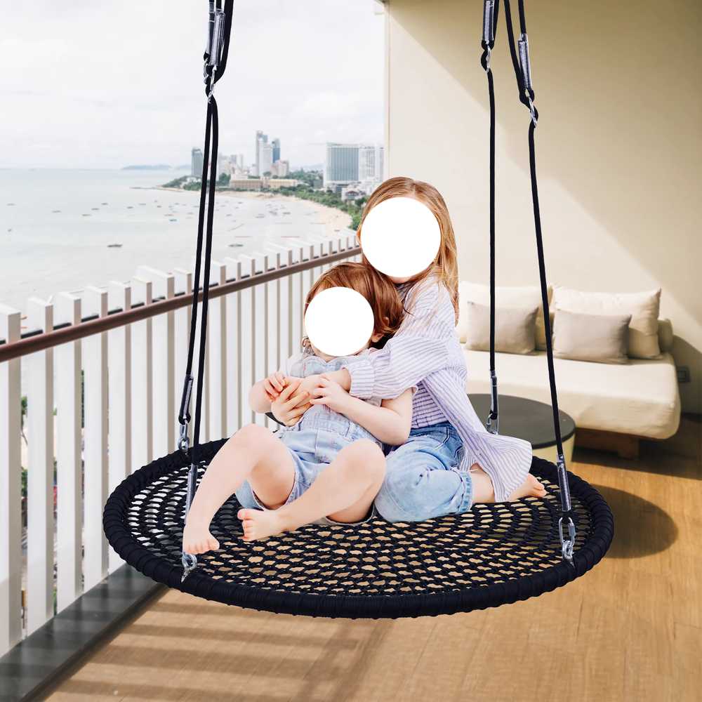 라탄 원형 그네 실내외 인테리어 감성 포인트 의자 블랙 100cm - 상품 이미지