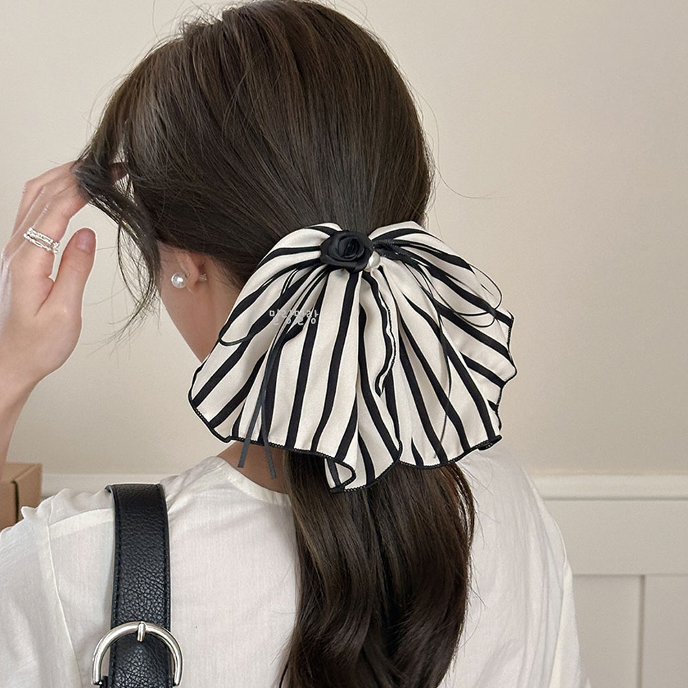 블랙 화이트 스트라이프 스커트 반묶음 머리핀 우아한 포니테일집게핀 - 상세 이미지 5