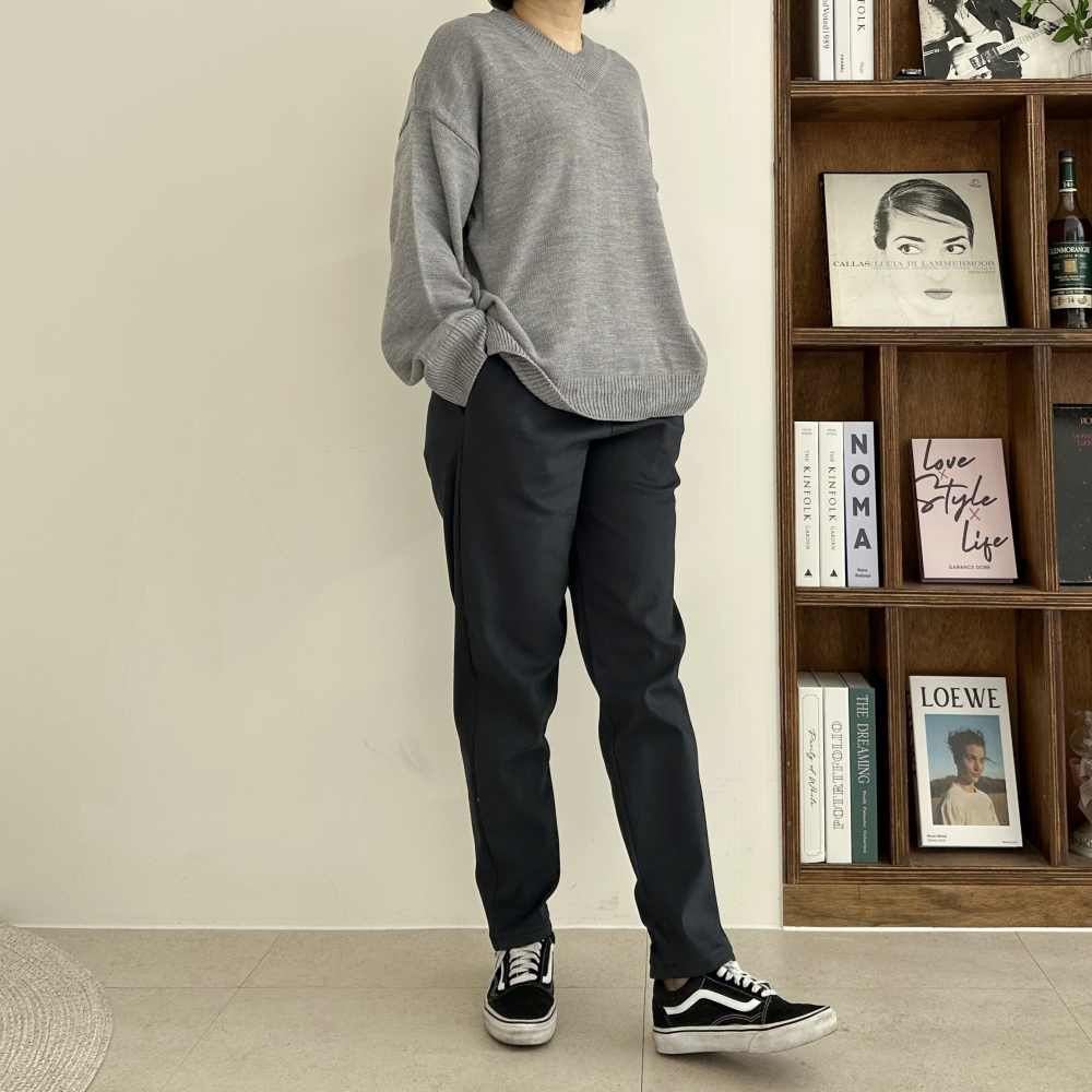 빅사이즈 겨울 기모 본딩 스판 바지 허리밴드 세미 배기 팬츠 국내 제작 XL 2XL 3XL - 상세 이미지 5