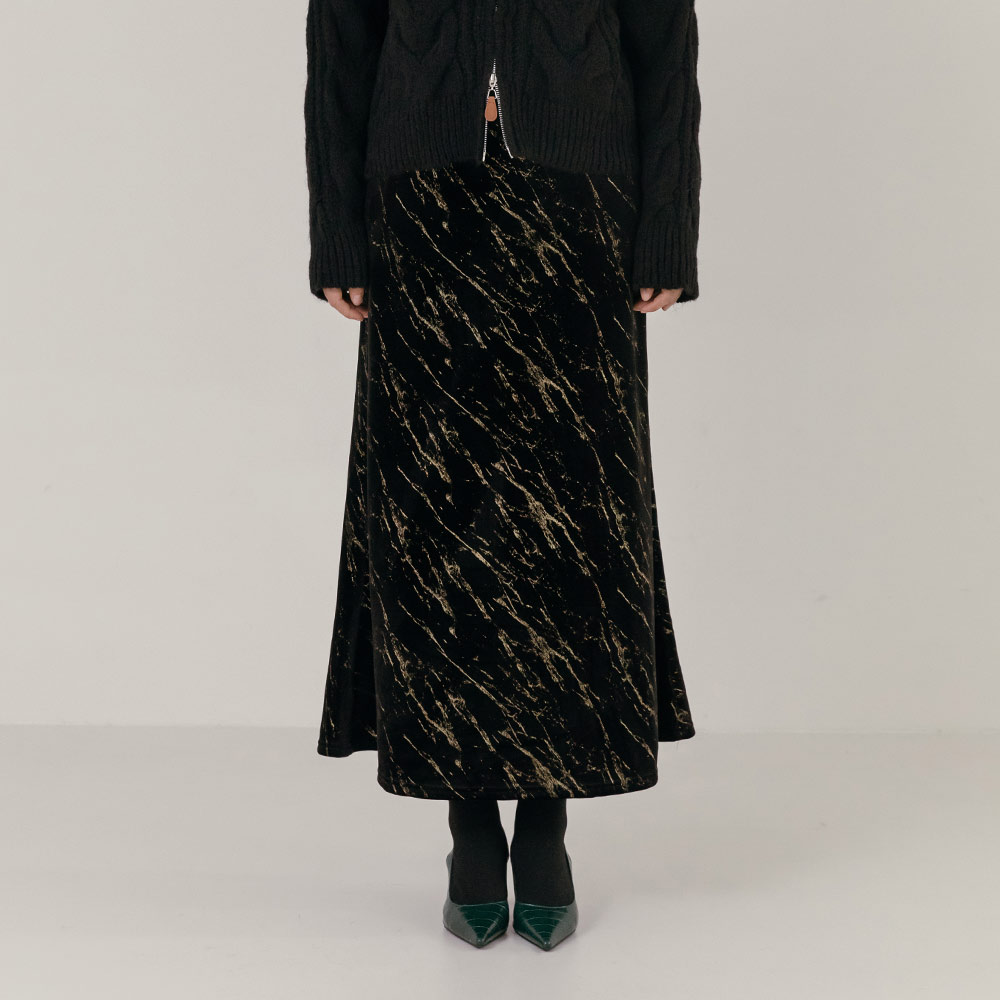 썬더 골드 머메이드 벨벳 롱스커트 - 메인 이미지