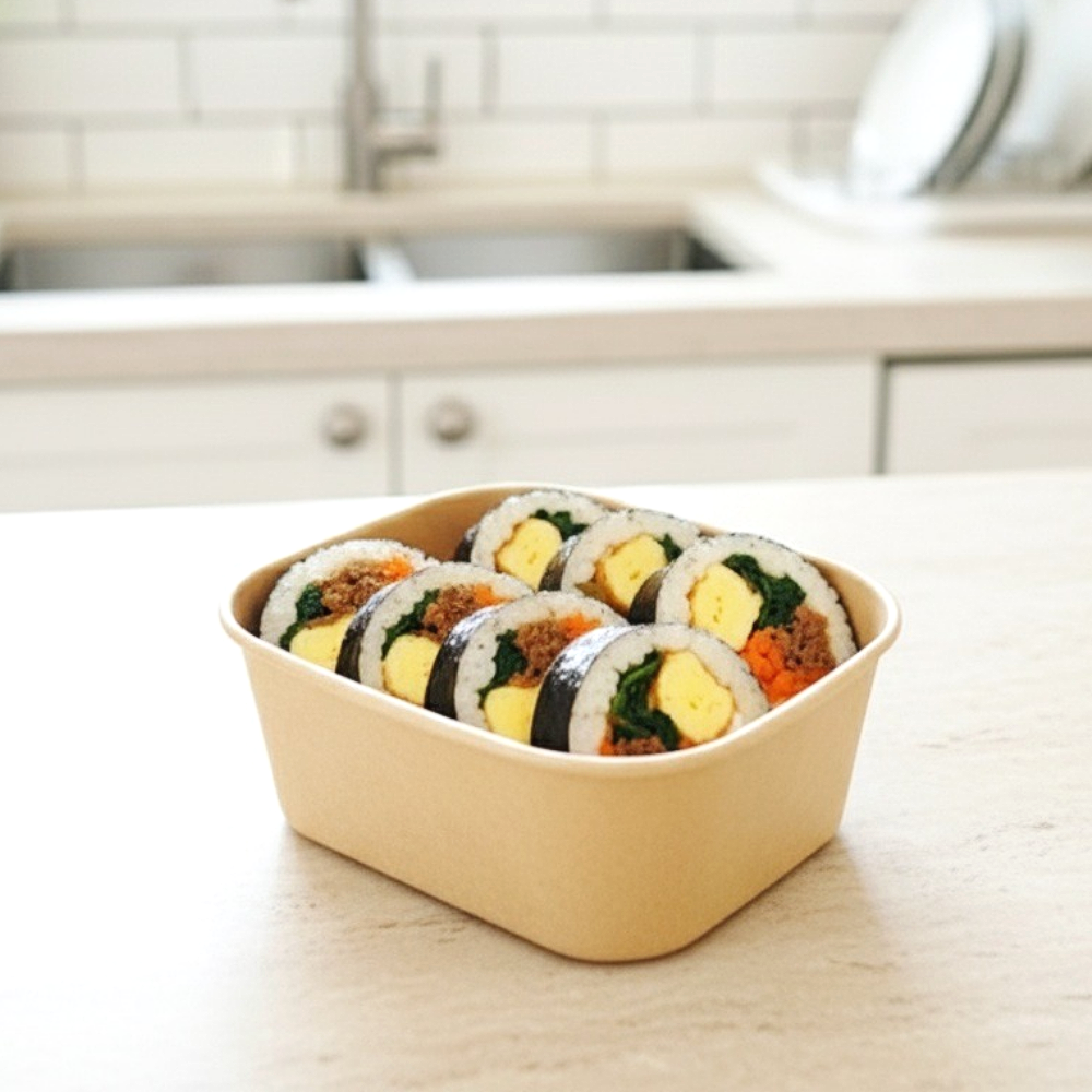 일회용 종이용기 도시락 김밥 샐러드 정사각500 크라프트 샌드위치 케이스 - 메인 이미지