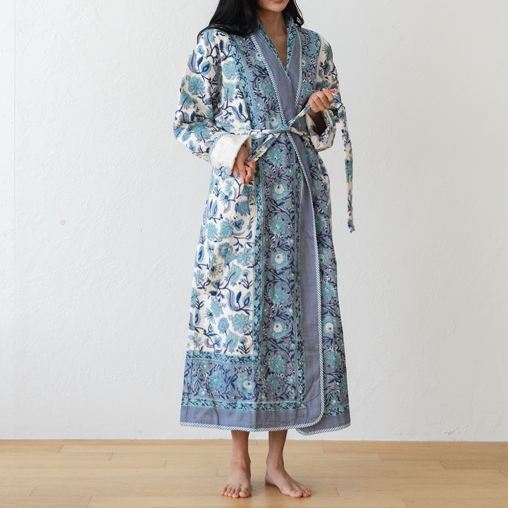 위캔드로브 인디고퍼플 인도원단 사계절 홈 샤워로브 라운지웨어 가운