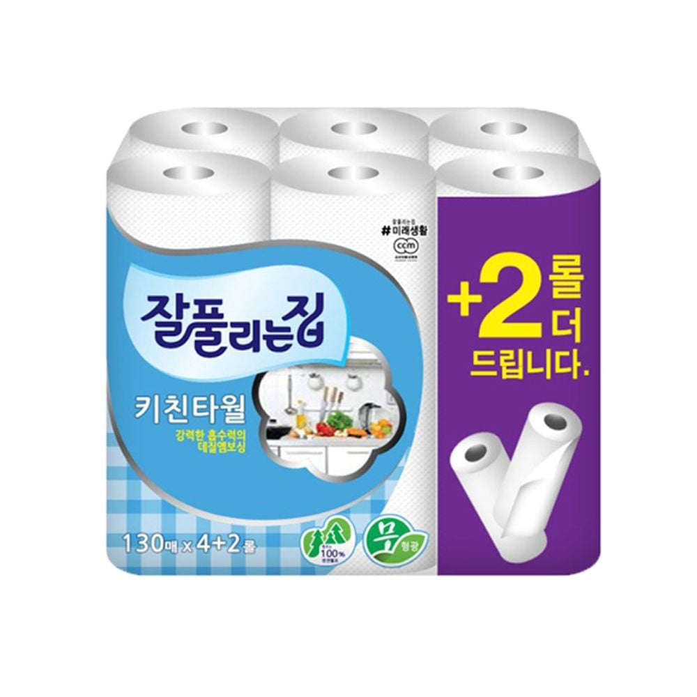 잘풀리는집 키친타월 130매 6롤 - 상품 이미지