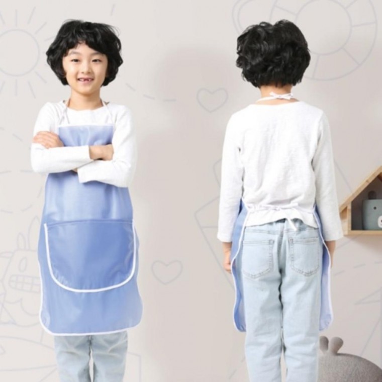 S블루 유아 미술앞치마 쿠킹앞치마 아동앞치마 목끈형 놀이가운 요리 과학 물감 - 상품 이미지
