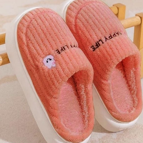 푹신한 겨울 실내화 따뜻한 털 실내화 슬리퍼 성인 거실화 골지 - 메인 이미지