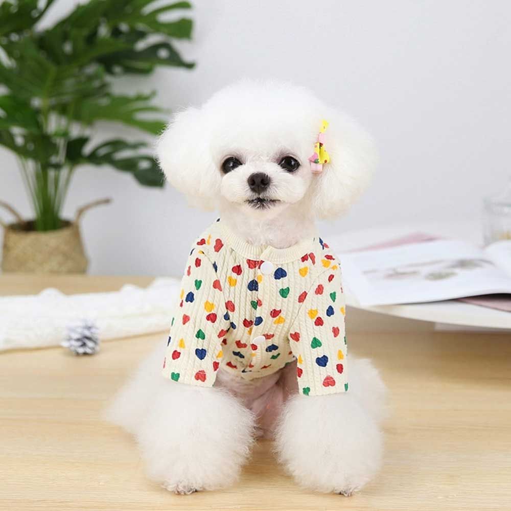 강아지 하트 패턴 귀여운 외출 산책 가디건 아우터 핑크 S - 상품 이미지