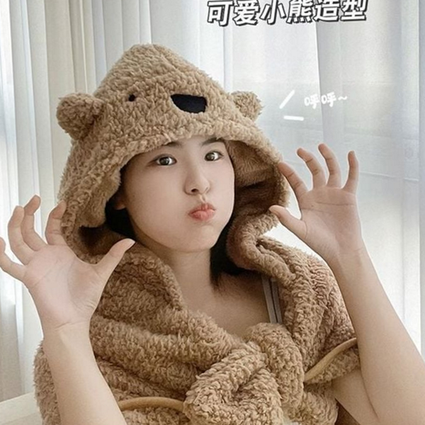부드러운 후드 담요 따뜻한 모자 담요 극세사 겨울 - 메인 이미지
