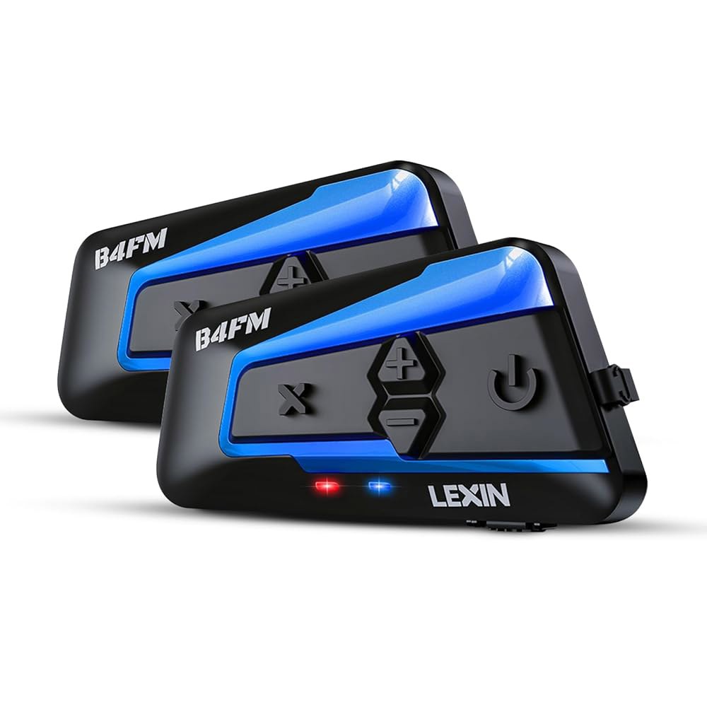 LEXIN B4FM 오토바이 블루투스 헤드셋, 10인승 헬멧 인터콤, 음악 공유가 가능한 범용 IP67 통신 시스템, 노이즈 캔슬링, FM 라디오, 스노우모바일용 핏, 2팩 - 상품 이미지