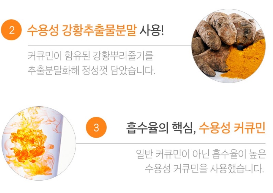 강황뿌리줄기 사용 수용성 커큐민 강황 추출물 60정 3개 - 상세 이미지 5