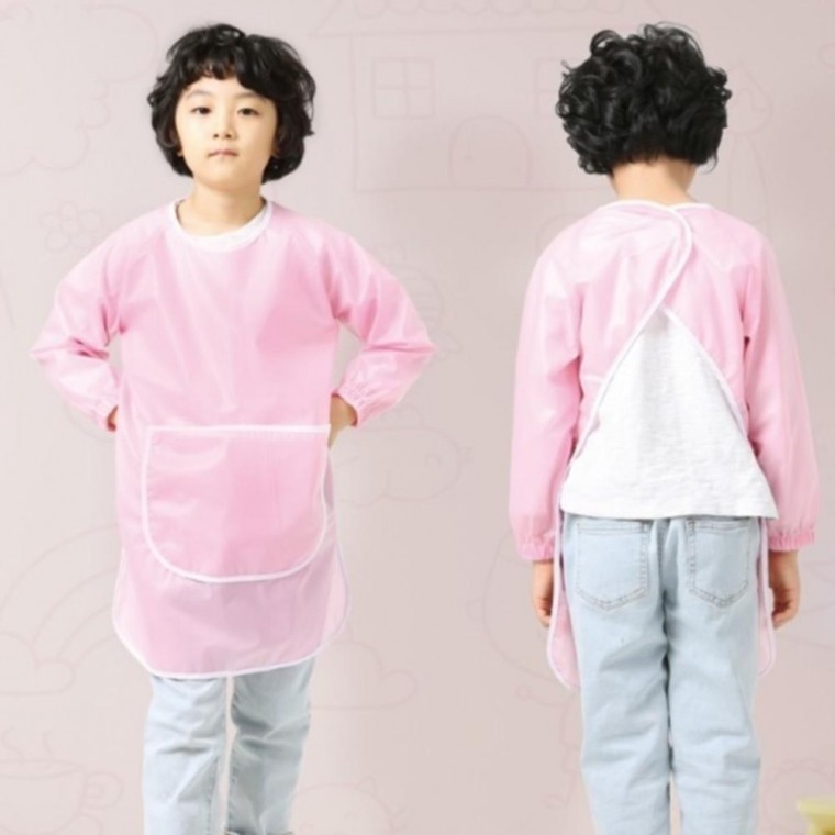 핑크 미술 앞치마 놀이가운 미술가운 긴팔가운 활동가운 방수가운 쿠킹 오감놀이 - 상품 이미지