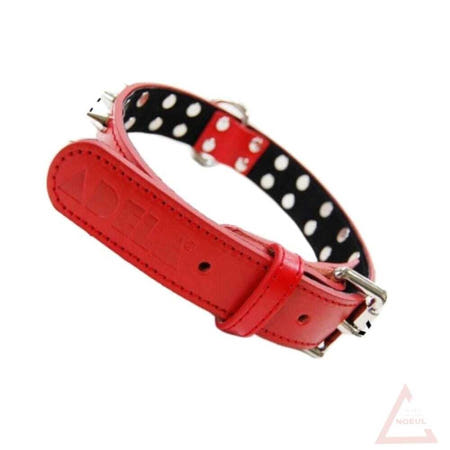 [컬러웨이브OEM]별추샤인 아델라 대형견용 징가죽 목줄 35㎜ 레드 애완견산책줄