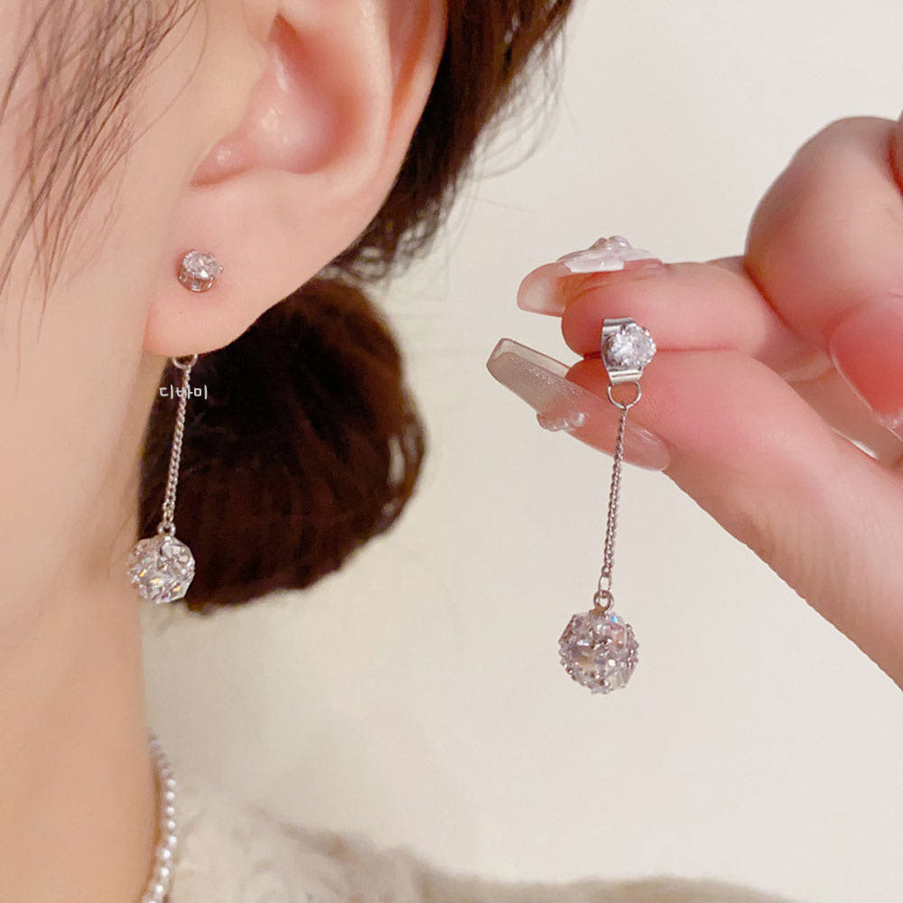 S925 큐빅볼 체인 투웨이 귀걸이 클러치 14K 태슬 이어링 - 메인 이미지
