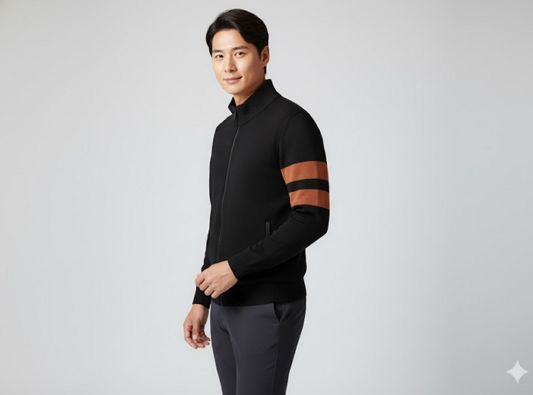 볼빅 남성 겨울 골프웨어 니트 하이넥 풀집업 바람막이 자켓 - 상세 이미지 4