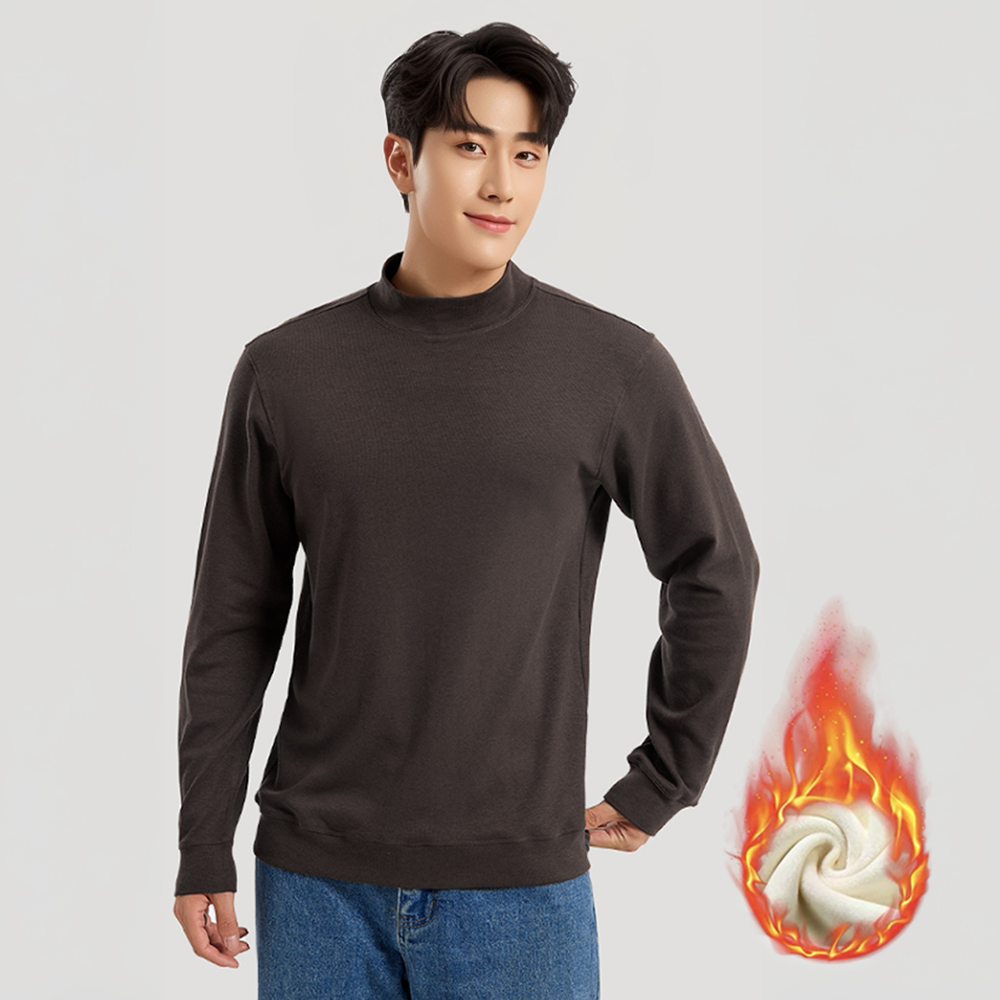 남자 여자 겨울 반목 스판 기모 맨투맨 무지 하프넥 긴팔 티셔츠 오버핏 빅사이즈 남녀 - 상품 이미지