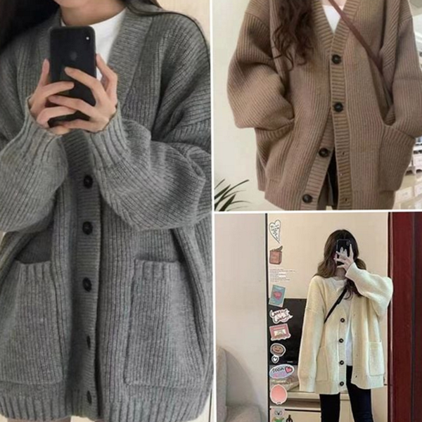 박시핏 여성 가디건 오버핏 루즈핏 가디건 데일리 스웨터 - 상품 이미지