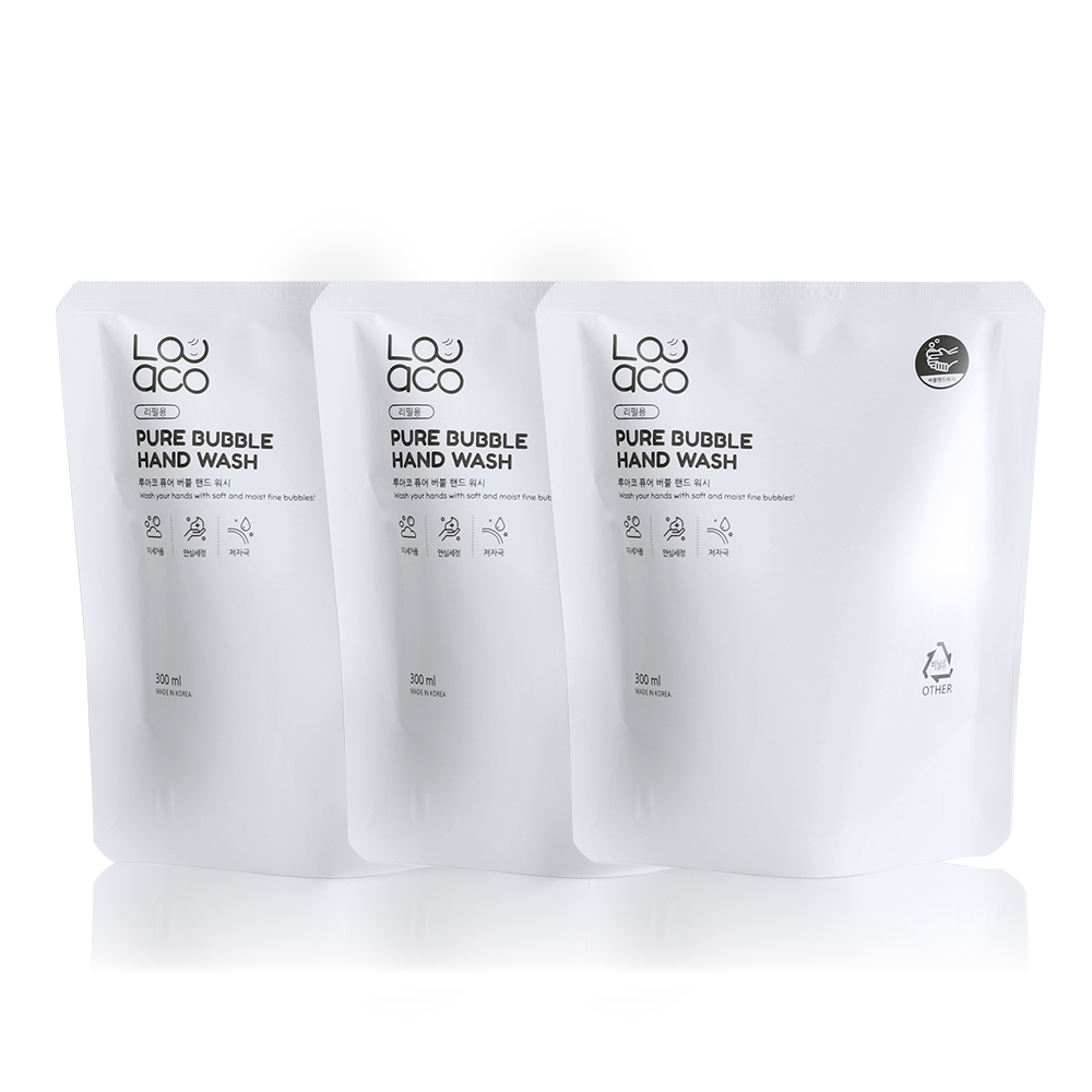 루아코 퓨어버블 거품형 핸드워시 무향 아기 손세정제 리필 300ml, 3개 - 메인 이미지