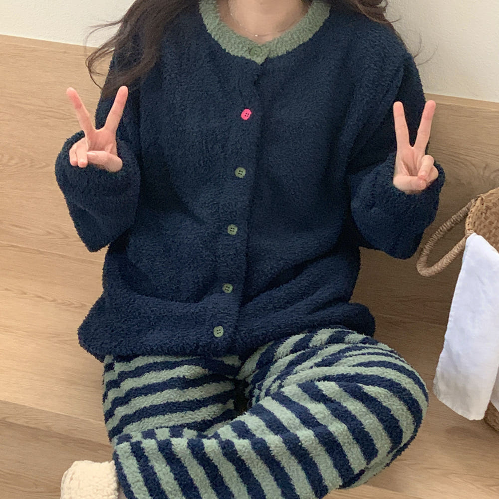 트리 졸리 스트라이프 수면잠옷 세트 극세사 겨울 연말 크리스마스 : 리틀슬로스