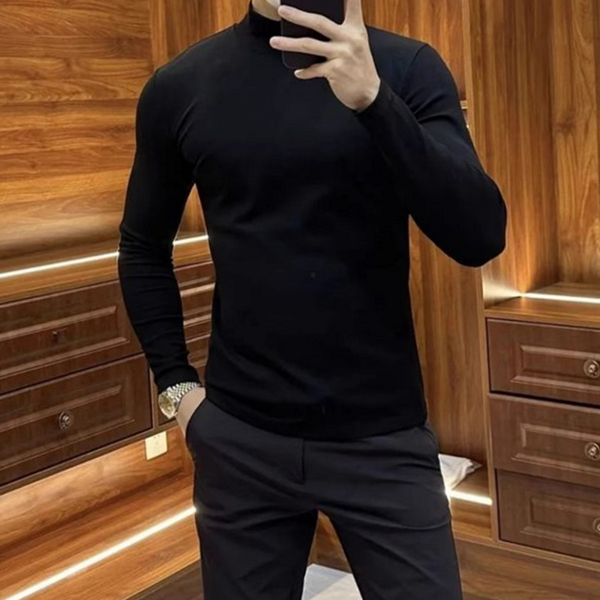 슬림핏 남자 모크넥 티셔츠 반폴라 남자 기모 티셔츠 레이어드 데일리 - 메인 이미지