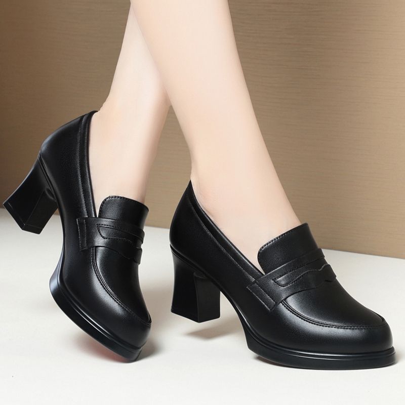 여자 통굽 키높이 가죽 가을 신발 발편한 여성구두 9cm 블랙 JH25802 34피트(뚱뚱발 1야드 크게) - 상세 이미지 3